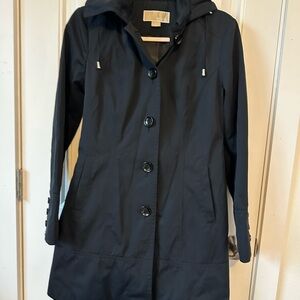Michael Kors Elegant Black Hooded Trench Coat